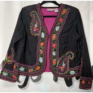 Drapers &‎ Damons Women's Blazer Black Floral Embroidered Paisley Petite Medium